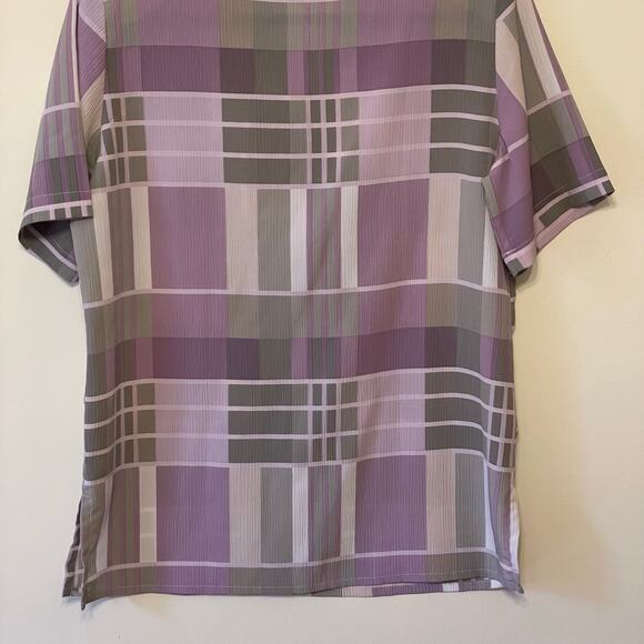 80s Vintage Aria 10 short sleeve button down blouse pink pastel geometric AOP - Picture 7 of 7